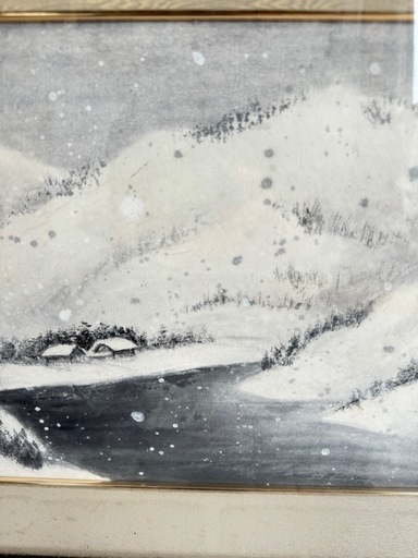 水墨画 雪景色 サイズ横70縦62 額入りです
