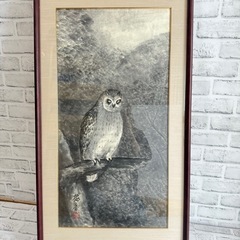 P678 額入り絵画 水墨画 フクロウ ミミズク｢梅香｣署名入 ...