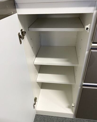 ニトリ キッチンボード アルミナ 幅120 ハイグロス シルバー レンジ台 ダイニング スライドレール 食器棚 中古家具 店頭引取歓迎