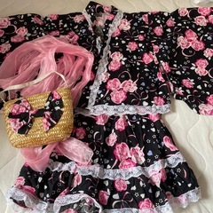 ゆかた、帯セット　バック付き　130