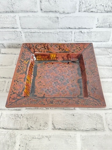 L893希少・レア 益子焼 陶芸家 明石庄作？ 刻印あり 刷毛目花紋角皿