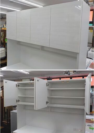 食器棚 白エナメル 幅59㎝ スリムタイプ キッチンボード 西岡店