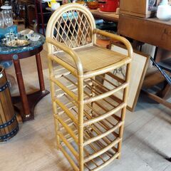 レトロ ラタン スリッパラック シューズラック 玄関収納 籐家具...