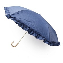 美品 【折り畳み傘／晴雨兼用】デニム風３段フリル傘