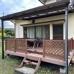 ウッドデッキ　屋根付き　フェンス付きセット