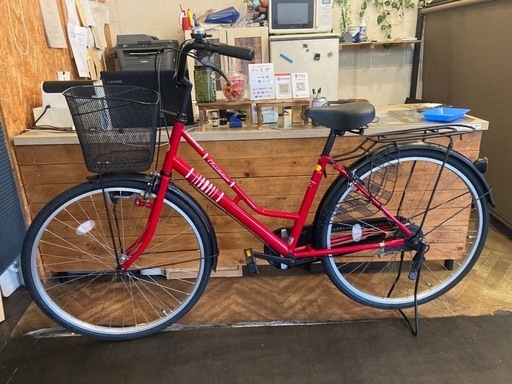 【前後タイヤ・チューブ新品！】シングルギア　26インチ自転車　レッド