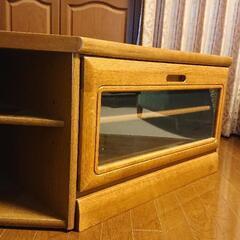 浜本工芸 コーナー型の木製テレビ台、ブラウン色、ガラス扉付き収納の画像