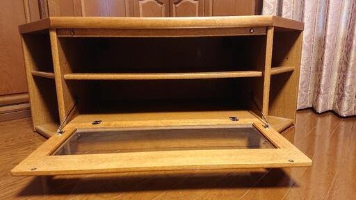 浜本工芸 コーナー型の木製テレビ台、ブラウン色、ガラス扉付き収納