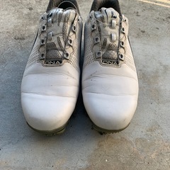 NikeとFootJoyのスニーカー、円形ソールとベルクロストラ...