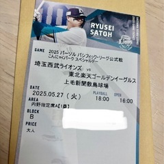 受け渡し者確定　楽天　野球チケット　1枚のみ