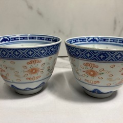 H2505-750 中国茶器 景徳鎮 湯呑み 2客 バラ売り不可 中古