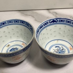 ☆値下げ☆H2505-750 中国茶器 景徳鎮 湯呑み 2客 バラ売り不可 中古の画像