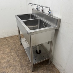 マルゼン　MARUZEN　業務用　2層シンク流し台　蛇口付き　厨房　飲食店　W９００ｘＤ４５０ｘH８００ｍｍの画像
