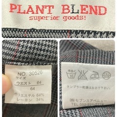 1366.PLANT BLEND チェック柄ワイドパンツ ウエスト64☆の画像