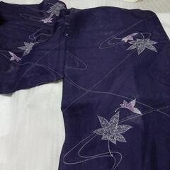 紗紫色地に葉柄小紋美品
