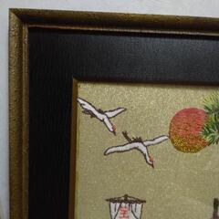 刺繍絵画　額縁　宝船　鶴亀の画像