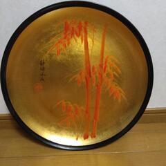 幸運を招く朱竹画　飾り盆