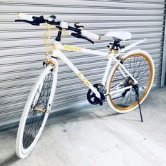 【PayPay可】ホワイトクロスバイク　自転車　ロードバイク　軽...