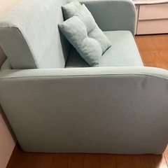 【5月末引取限定】特別価格！美品！ソファーベッド（3WAY／クッション付き）ティールブルーの画像