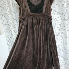 ワンピース　レース　メッシュ　スカート　グレー色　M