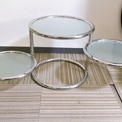 M433 ミッドセンチュリー ガラステーブル４段 丸テーブル  可変式 モダンの画像