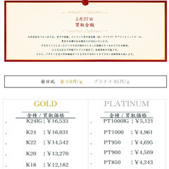 大黒屋仙台パルコ店 5/27　本日の貴金属の買取金額