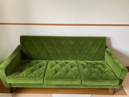 【2022年購入品】【保証期間内】カリモク60 ロビーチェア　モケットグリーン　3シーター　３人掛け