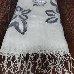 未使用 麻100% ストール 刺繍
