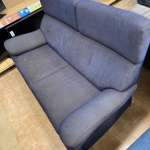 2人掛けソファー karimoku ファブリック グレー×ブルー 税込33000円
