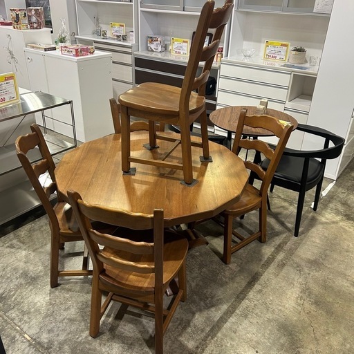 円卓 木製ダイニングテーブル＆チェア6点セット