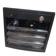 A4レターケース 鍵付 仕切 深1浅3段 ブラックの画像