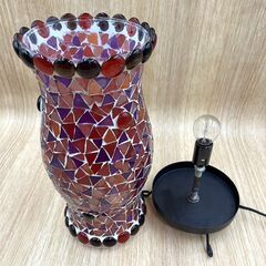 【終】【B22】モザイクランプ/電気スタンド/ガラス/ランプ/花瓶型/赤紫系の画像