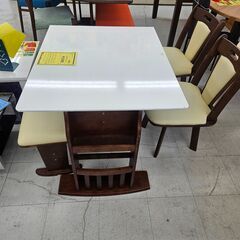 4人用ダイニングセット　ホワイト×ブラウン　幅(W)900mm ...