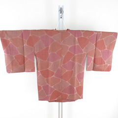 道行 裂取石畳文様 茶紫色 正絹 着物コート 和装用 ちりよけ 身丈82cmの画像