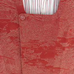 道行 庭園文様 赤色 正絹 着物コート 和装用 ちりよけ 身丈85cmの画像