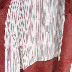 道行 庭園文様 赤色 正絹 着物コート 和装用 ちりよけ 身丈85cmの画像