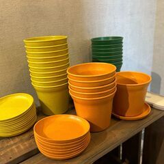 ECOカラーポット＆ソーサー4号　イエロー/オレンジ/グリーン