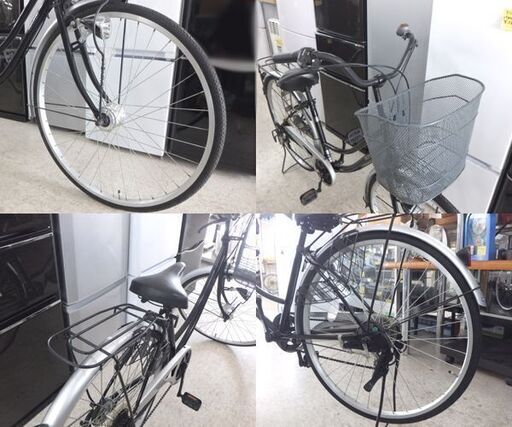 27インチ 自転車 シティサイクル Bellfast 6段変速 ブラック×シルバー カゴ付き 荷台あり ママチャリ☆ 札幌市 北区 屯田