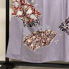 ちりめん　辻ヶ花　扇子　藤の花　付け下げ　紋なし　着物　022tの画像