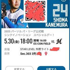 ファイターズ野球大人チケット2枚　エスコンフィールド