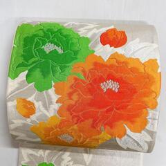 振袖帯　牡丹　銀　ぼたん　花模様　袋帯　着物　121t