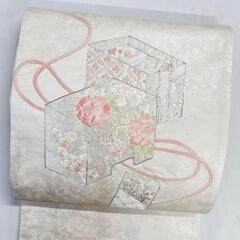 袋帯　銀駒刺繍　刺繍　牡丹　梅花　亀甲　七宝　青海波　花箱　着物...