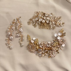 ウェディングヘアアクセサリー&ピアス3点セット