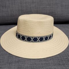 AMERICAN EAGLE ベージュ 麦わら帽子 ネイビーリボン
