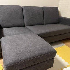 3人掛けファブリックソファ　オットマン×2付　の画像