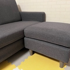 3人掛けファブリックソファ　オットマン×2付　の画像