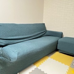 3人掛けファブリックソファ　オットマン×2付　の画像