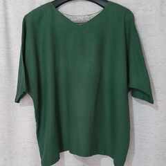 【used】【リネン100%】　ハンドメイド　グリーン　シャツ　...