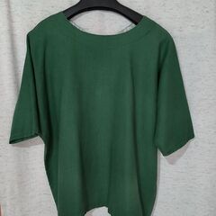 【used】【リネン100%】　ハンドメイド　グリーン　シャツ　ゆったりめ　 L サイズの画像
