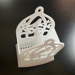 箸立て　ペン立て　小鳥　鳥籠　白　プラスチック　約　13.5×9.7×7㎝　（最大）の画像